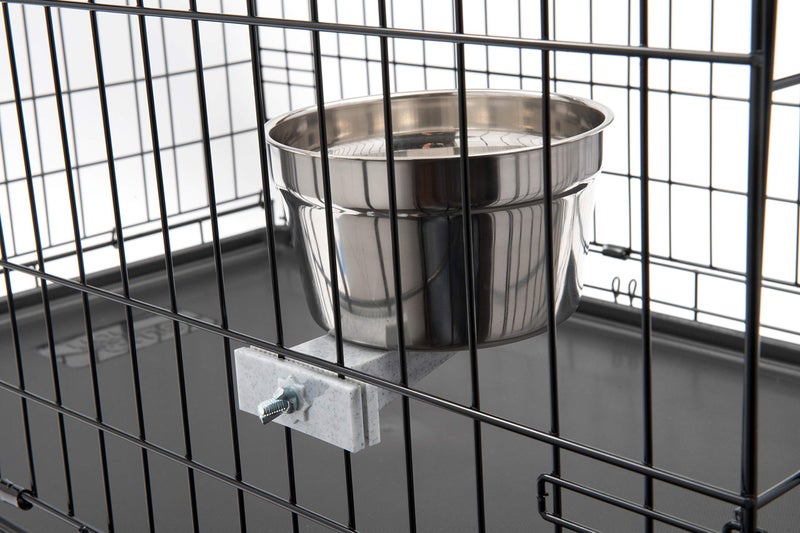 LixitÂ® Stainless Steel Kennel Food or Water Bowl - Non Spill Hanging Removable Crate Bowls - Carrier Cage Dish for Dogs or Cats for Feeding and Drinking (Stainless Steel, 40 Ounce) - Image 2